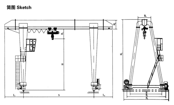 5t單梁門(mén)式起重機(jī)主要性能及技術(shù)參數(shù)